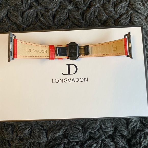 Longvadon Caiman Series Crimson Red (medium) with Black Details Apple Watch Band - Picture 8 of 10